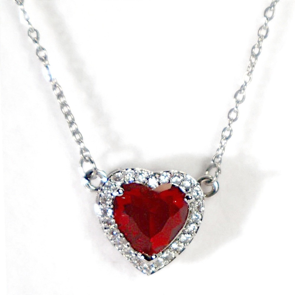Swarovski Crystal Red Heart Necklace Silver Plated Halo Pendant New